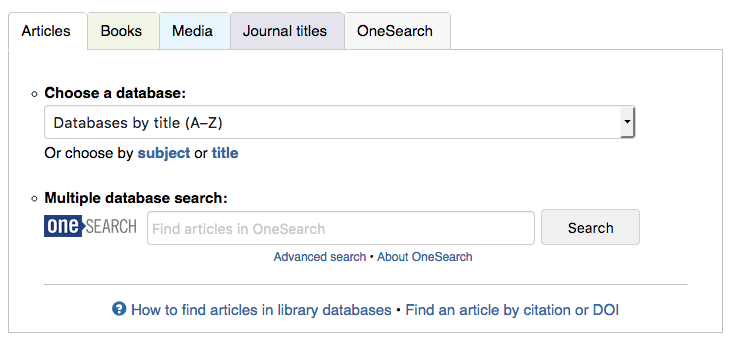 Articles, Books, Media, Journals, OneSearch
