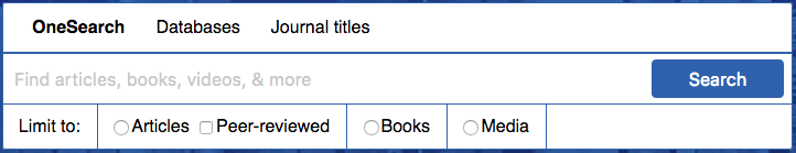 Three main tabs: OneSearch, Databases, Journal Titles