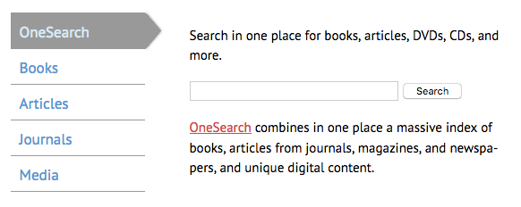 OneSearch, books, articles, journals, media