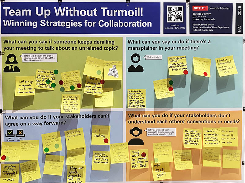 Colorful poster covered in sticky notes containing contributions from other attendees
